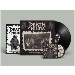 DEATH MILITIA -- Onslaught of Death: Demo & Live 1985 (First Pressing)  LP+CD  BLACK